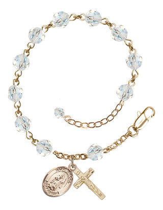 14kt Gold 6mm Austrian Crystal Saint Drogo Rosary Bracelet in Crystal Engraved Catholic Saint Jewelry