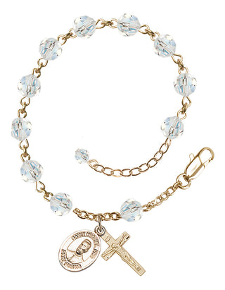 14kt Gold 6mm Austrian Crystal Bl. Miguel Pro Rosary Bracelet in Crystal Engraved Catholic Saint Jewelry