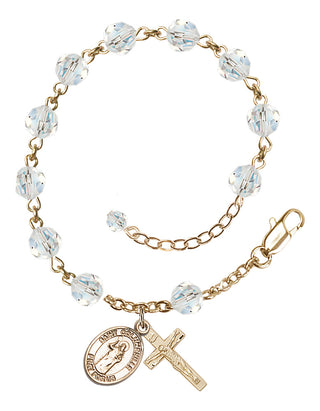 14kt Gold 6mm Austrian Crystal Saint Columbkille Rosary Bracelet in Crystal Engraved Catholic Saint Jewelry