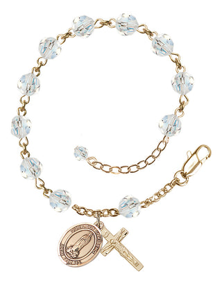 14kt Gold 6mm Austrian Crystal Our Lady of Kibeho Rosary Bracelet in Crystal Engraved Catholic Saint Jewelry