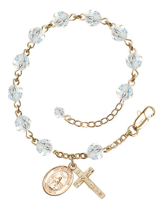 14kt Gold 6mm Austrian Crystal Saint Medard of Noyon Rosary Bracelet in Crystal Engraved Catholic Saint Jewelry