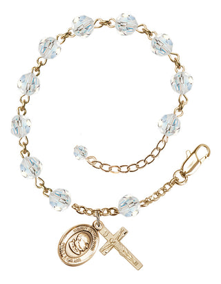 14kt Gold 6mm Austrian Crystal Saint John XXIII Rosary Bracelet in Crystal Engraved Catholic Saint Jewelry