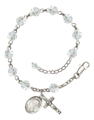 Sterling Silver 6mm Austrian Crystal Saint Apollonia Rosary Bracelet in Crystal Engraved Catholic Saint Jewelry