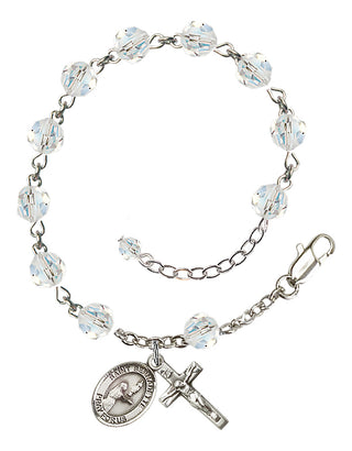Sterling Silver 6mm Austrian Crystal Saint Bernadette Rosary Bracelet in Crystal Engraved Catholic Saint Jewelry