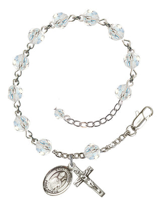 Sterling Silver 6mm Austrian Crystal Saint Dennis Rosary Bracelet in Crystal Engraved Catholic Saint Jewelry