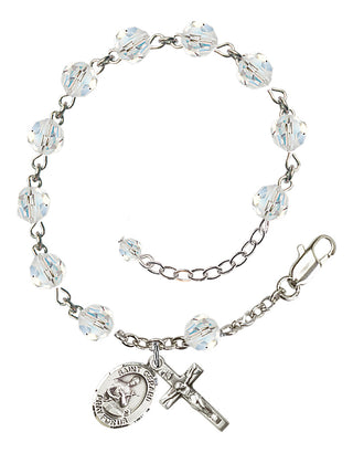 Sterling Silver 6mm Austrian Crystal Saint Gerard Majella Rosary Bracelet in Crystal Engraved Catholic Saint Jewelry