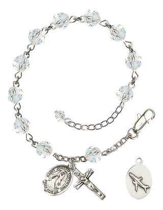 Adjustable Sterling Silver 6mm Austrian Crystal Saint Joseph of Cupertino Rosary Bracelet in Crystal