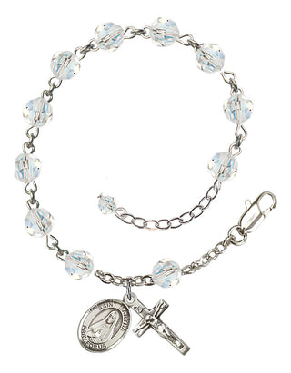 Sterling Silver 6mm Austrian Crystal Saint Martha Rosary Bracelet in Crystal Engraved Catholic Saint Jewelry