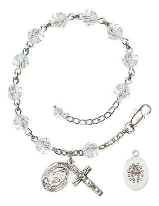 Sterling Silver 6mm Austrian Crystal Miraculous Rosary Bracelet in Crystal Engraved Catholic Saint Jewelry