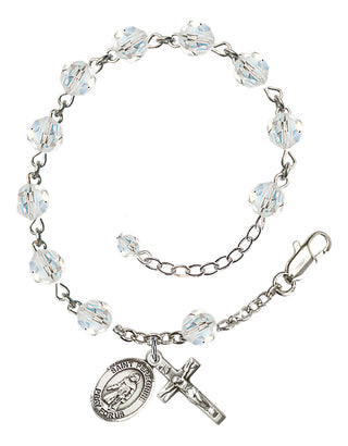 Sterling Silver 6mm Austrian Crystal Saint Peregrine Laziosi Rosary Bracelet in Crystal Engraved Catholic Saint Jewelry