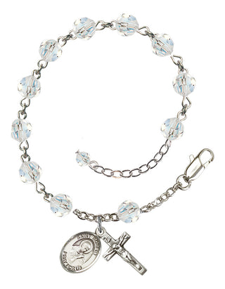Sterling Silver 6mm Austrian Crystal Saint Robert Bellarmine Rosary Bracelet in Crystal Engraved Catholic Saint Jewelry