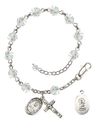 Sterling Silver 6mm Austrian Crystal Scapular Rosary Bracelet in Crystal Engraved Catholic Saint Jewelry