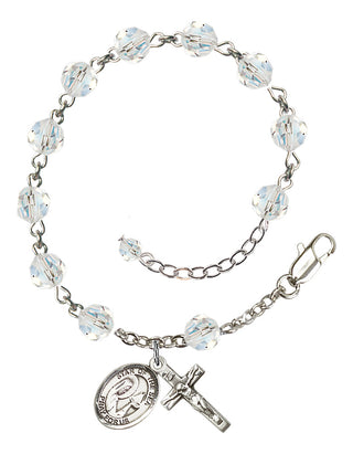Sterling Silver 6mm Austrian Crystal Our Lady Star of the Sea Rosary Bracelet in Crystal Engraved Catholic Saint Jewelry