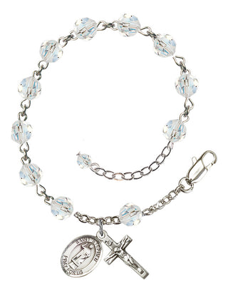 Adjustable Sterling Silver 6mm Austrian Crystal Saint Stephen the Martyr Rosary Bracelet in Crystal