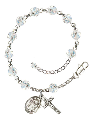 Sterling Silver 6mm Austrian Crystal Saint Stanislaus Rosary Bracelet in Crystal Engraved Catholic Saint Jewelry