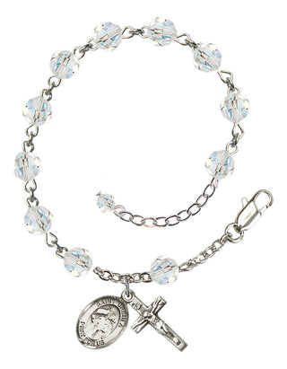 Sterling Silver 6mm Austrian Crystal Saint Ursula Rosary Bracelet in Crystal Engraved Catholic Saint Jewelry