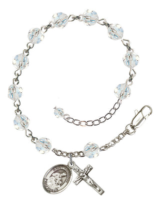 Sterling Silver 6mm Austrian Crystal Saint Ambrose Rosary Bracelet in Crystal Engraved Catholic Saint Jewelry