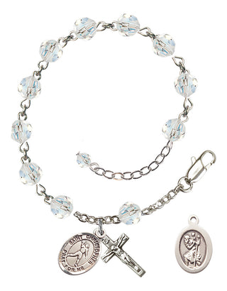 Adjustable Sterling Silver 6mm Austrian Crystal Saint Christopher/Football Rosary Bracelet in Crystal