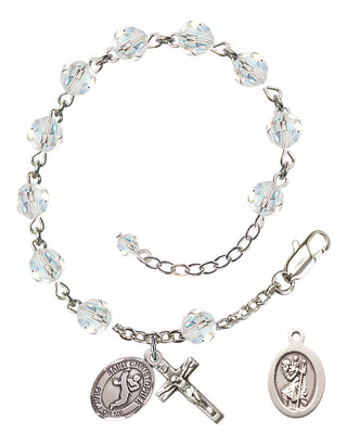 Adjustable Sterling Silver 6mm Austrian Crystal Saint Christopher/Martial Arts Rosary Bracelet in Crystal