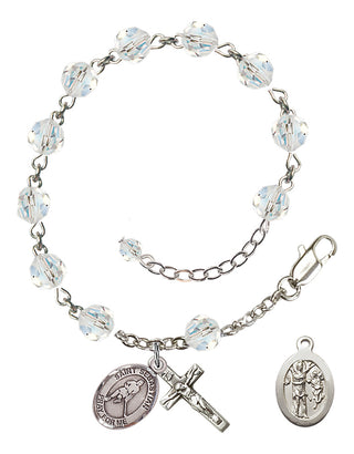 Adjustable Sterling Silver 6mm Austrian Crystal Saint Sebastian/Ice Hockey Rosary Bracelet in Crystal