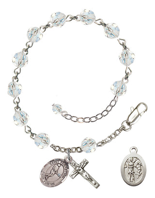 Adjustable Sterling Silver 6mm Austrian Crystal Saint Sebastian/Tennis Rosary Bracelet in Crystal