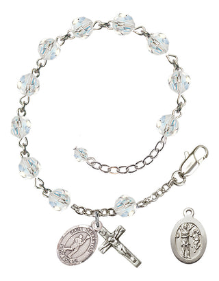 Adjustable Sterling Silver 6mm Austrian Crystal Saint Sebastian/Lacrosse Rosary Bracelet in Crystal