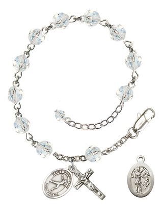 Adjustable Sterling Silver 6mm Austrian Crystal Saint Sebastian/Figure Skating Rosary Bracelet in Crystal