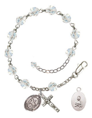 Adjustable Sterling Silver 6mm Austrian Crystal Saint Kateri/Equestrian Rosary Bracelet in Crystal