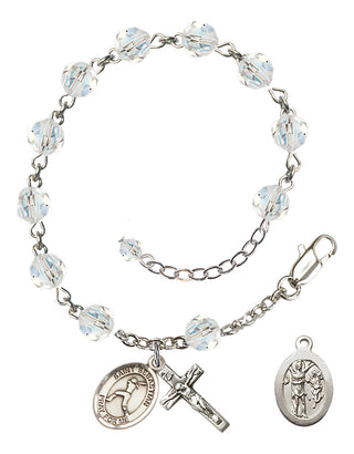 Sterling Silver 6mm Austrian Crystal Saint Sebastian/Softball Rosary Bracelet in Crystal Engraved Catholic Saint Jewelry