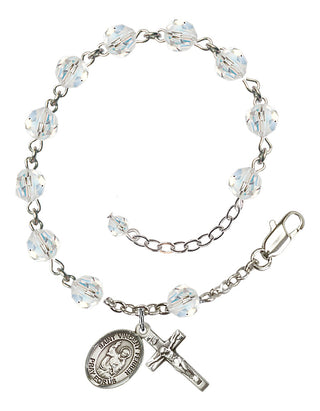 Sterling Silver 6mm Austrian Crystal Saint Vincent Ferrer Rosary Bracelet in Crystal Engraved Catholic Saint Jewelry