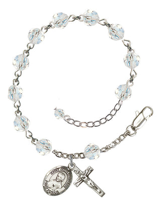 Sterling Silver 6mm Austrian Crystal Saint John Neumann Rosary Bracelet in Crystal Engraved Catholic Saint Jewelry