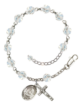 Sterling Silver 6mm Austrian Crystal Saint Germaine Cousin Rosary Bracelet in Crystal Engraved Catholic Saint Jewelry