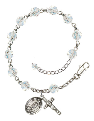 Sterling Silver 6mm Austrian Crystal Saint Victor of Marseilles Rosary Bracelet in Crystal Engraved Catholic Saint Jewelry