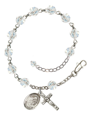 Sterling Silver 6mm Austrian Crystal Saint Aloysius Gonzaga Rosary Bracelet in Crystal Engraved Catholic Saint Jewelry