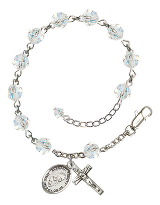 Sterling Silver 6mm Austrian Crystal Bl. Trinity Rosary Bracelet in Crystal Engraved Catholic Saint Jewelry