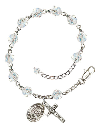 Sterling Silver 6mm Austrian Crystal Saint Rebecca Rosary Bracelet in Crystal Engraved Catholic Saint Jewelry