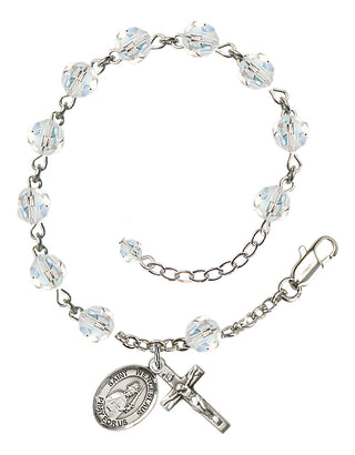 Sterling Silver 6mm Austrian Crystal Saint Wenceslaus Rosary Bracelet in Crystal Engraved Catholic Saint Jewelry