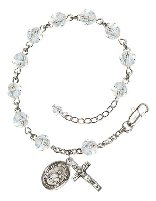 Sterling Silver 6mm Austrian Crystal Our Lady of Consolation Rosary Bracelet in Crystal Engraved Catholic Saint Jewelry