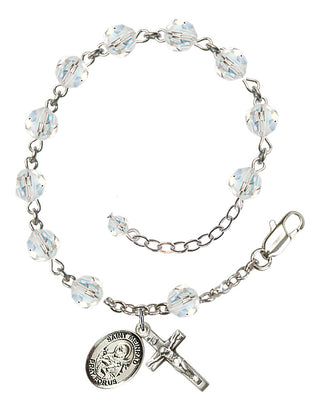 Sterling Silver 6mm Austrian Crystal Saint Meinrad of Einsiedeln Rosary Bracelet in Crystal Engraved Catholic Saint Jewelry