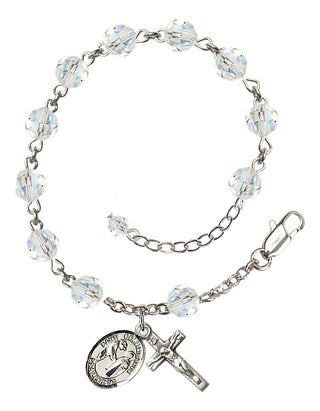 Sterling Silver 6mm Austrian Crystal Saint Columbanus Rosary Bracelet in Crystal Engraved Catholic Saint Jewelry