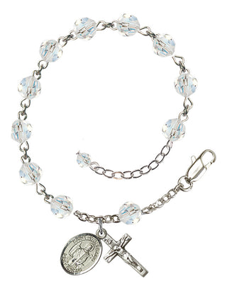 Sterling Silver 6mm Austrian Crystal Saint Wolfgang Rosary Bracelet in Crystal Engraved Catholic Saint Jewelry