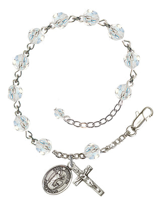 Sterling Silver 6mm Austrian Crystal Saint Kenneth Rosary Bracelet in Crystal Engraved Catholic Saint Jewelry