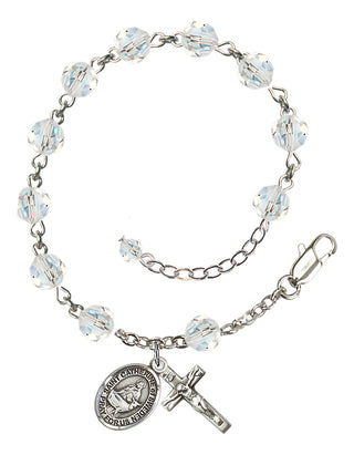 Sterling Silver 6mm Austrian Crystal Saint Catherine of Sweden Rosary Bracelet in Crystal Engraved Catholic Saint Jewelry