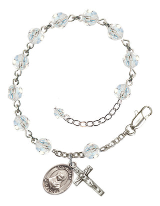Sterling Silver 6mm Austrian Crystal Saint Rafka Rosary Bracelet in Crystal Engraved Catholic Saint Jewelry