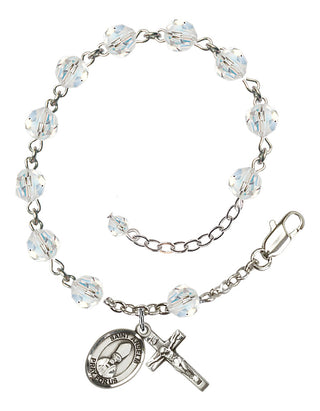 Sterling Silver 6mm Austrian Crystal Saint Anselm of Canterbury Rosary Bracelet in Crystal Engraved Catholic Saint Jewelry