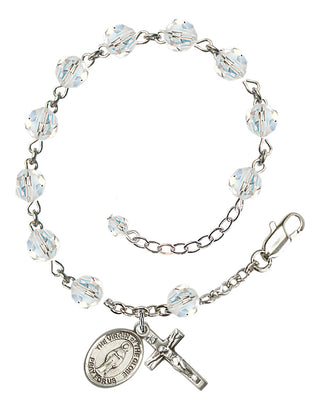 Sterling Silver 6mm Austrian Crystal Virgin of the Globe Rosary Bracelet in Crystal Engraved Catholic Saint Jewelry