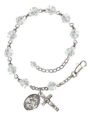 Sterling Silver 6mm Austrian Crystal Saint Januarius Rosary Bracelet in Crystal Engraved Catholic Saint Jewelry