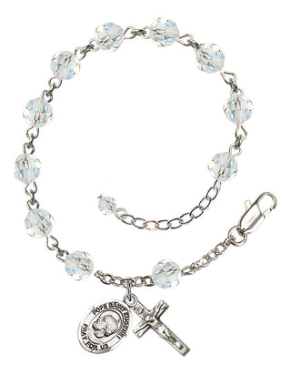 Sterling Silver 6mm Austrian Crystal Pope Saint Eugene I Rosary Bracelet in Crystal Engraved Catholic Saint Jewelry