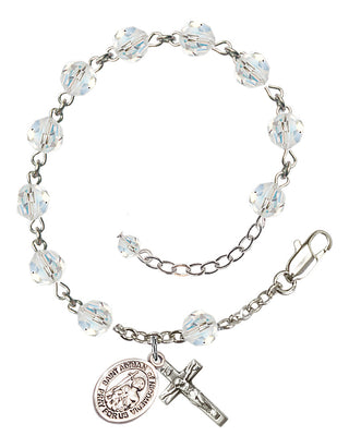 Sterling Silver 6mm Austrian Crystal Saint Adrian of Nicomedia Rosary Bracelet in Crystal Engraved Catholic Saint Jewelry