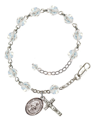 Sterling Silver 6mm Austrian Crystal Saint Simon the Apostle Rosary Bracelet in Crystal Engraved Catholic Saint Jewelry
